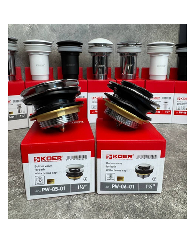 Донний клапан для ванни / піддону Koer PW-06-01 1.1/2 автоматичний Click-Clack хром (KR5799)