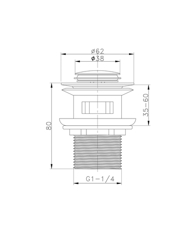 Донний клапан для раковини Koer PW-09-01 1.1/4 з переливом автоматичний Click-Clack хром (KR5796)