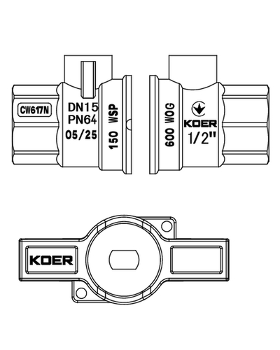 Кран шаровый ГГМ Koer Extreme KE.217-15 - 1/2" FF ручка "бабочка" красная (KR5756)