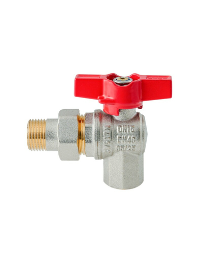 Кран с американкой угловой Koer Extreme KE.228-15 - 1/2" ручка "бабочка" красная (KR5763)