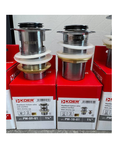Донний клапан для раковини Koer PW-09-01 1.1/4 з переливом автоматичний Click-Clack хром (KR5796)