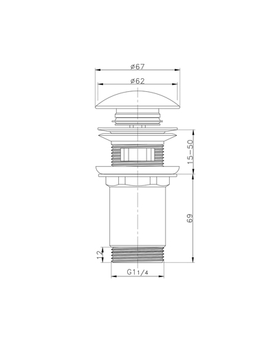 Донний клапан для раковини Koer PW-07-11 1.1/4 з переливом автоматичний Click-Clack біла керам.накл. (KR5784)