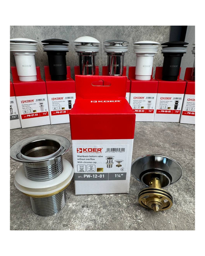 Донний клапан для раковини Koer PW-12-01 1.1/4 без переливу автоматичний Click-Clack хром (KR5798)