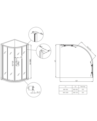 Душова кабіна без піддону Koer SR SC04-90x90x195-TR-12 прозоре скло Easy Clean 5мм матове золото (KR5681)