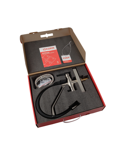 Смеситель для кухни Koer KB-74027-02 с функцией "водопад" и черным силиконовым изливом (KR5201)