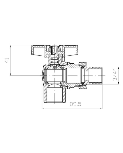 Кран с американкой угловой Koer Extreme KE.228-20 - 3/4" ручка "бабочка" красная (KR5764)