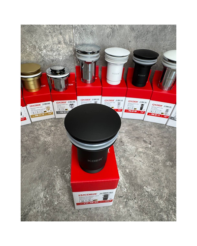 Донний клапан для раковини Koer PW-08-05 1.1/4 без переливу автоматичний Click-Clack чорний мат (KR5789)