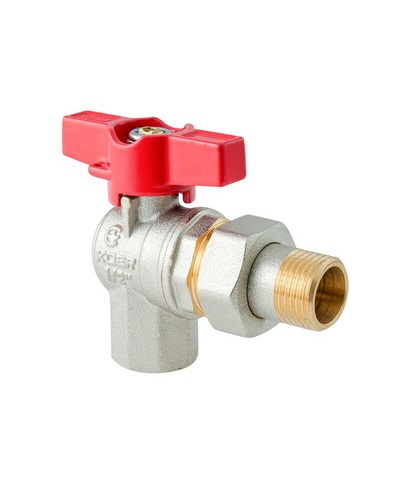 Кран с американкой угловой Koer Extreme KE.228-15 - 1/2" ручка "бабочка" красная (KR5763)