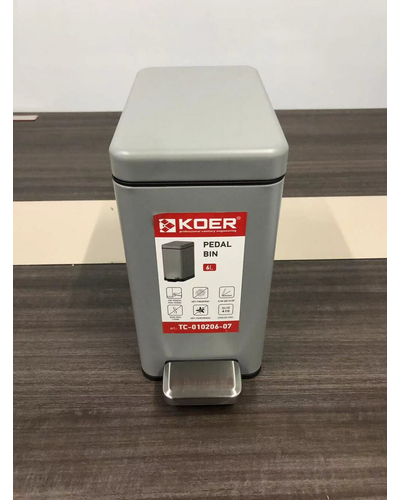 Відро для сміття з плавним закриттям прямокутне Koer TC-010206-07 6 л колір сірий (KR5596)