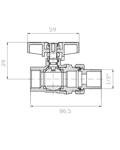 Кран с американкой Koer Extreme KE.227-15 - 1/2" ручка "бабочка" красная (KR5765)