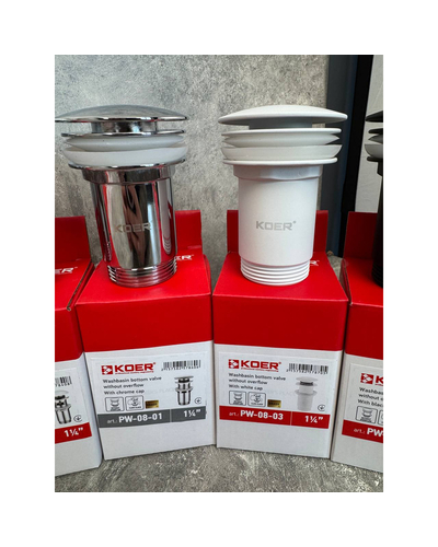 Донний клапан для раковини Koer PW-08-03 1.1/4 без переливу автоматичний Click-Clack білий (KR5787)