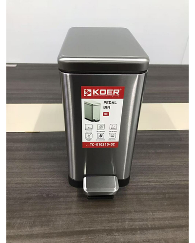 Відро для сміття з плавним закриттям прямокутне Koer TC-010210-02 10 л колір нержавійка (KR5597)
