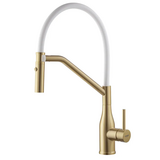 Смеситель для кухни Koer KI-70026-12 с белым силиконовым изливом золото мат (KR5212)