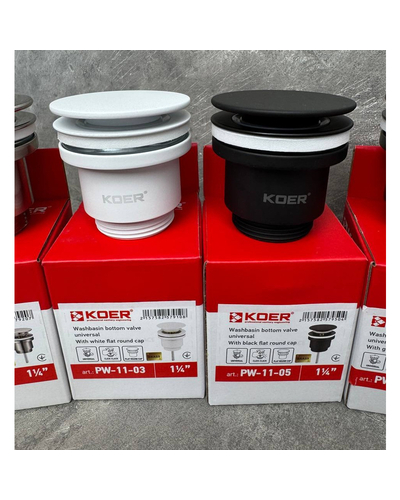 Донний клапан для раковини Koer PW-11-03 1.1/4 універсальний Click-Clack білий (KR5791)