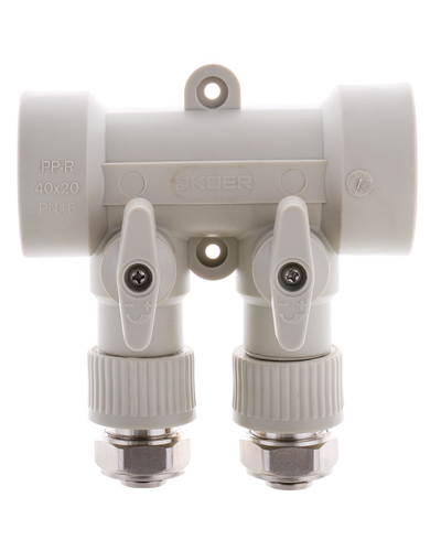 Коллектор распределительный 2-way с фитингом Koer K0190.PRO - 40x20 PPR (KP2555)