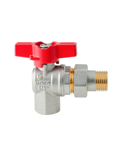 Кран с американкой угловой Koer Extreme KE.228-15 - 1/2" ручка "бабочка" красная (KR5763)