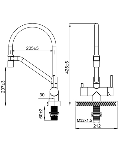 Смеситель для кухни Koer KB-74027-07 с функцией "водопад" и черным силиконовым изливом графит (KR5203)