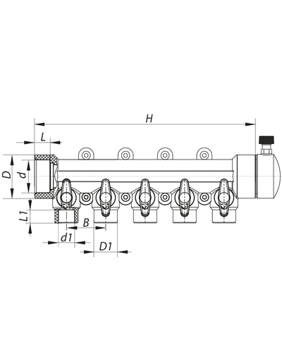 Коллектор 5-way с шаровыми кранами (40x20) PPR Koer K0172.PRO (KP0222)