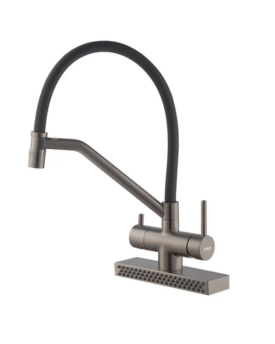 Смеситель для кухни Koer KB-74027-07 с функцией "водопад" и черным силиконовым изливом графит (KR5203)