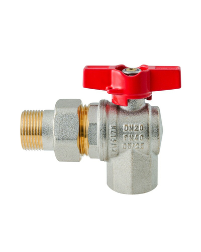 Кран с американкой угловой Koer Extreme KE.228-20 - 3/4" ручка "бабочка" красная (KR5764)