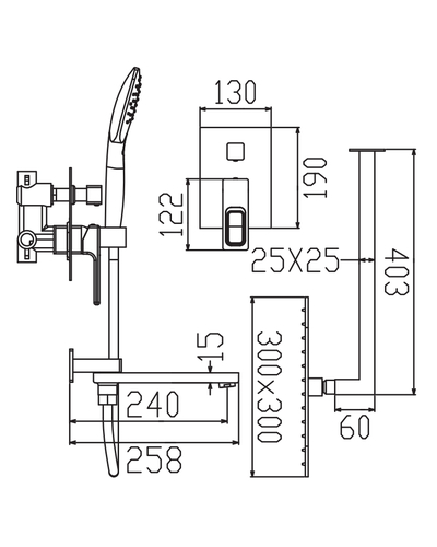 Душова система вбудована Koer KB-66009-01 3 функції (хром) (KR6019)