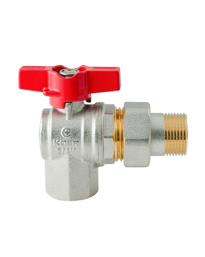 Кран с американкой угловой Koer Extreme KE.228-20 - 3/4" ручка "бабочка" красная (KR5764)