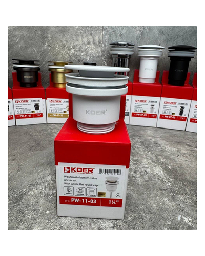 Донний клапан для раковини Koer PW-11-03 1.1/4 універсальний Click-Clack білий (KR5791)