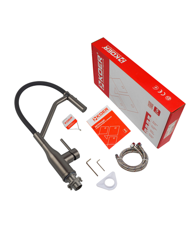 Смеситель для кухни Koer KI-70026-07 с черным силиконовым изливом графит (KR5211)