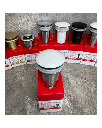 Донний клапан для раковини Koer PW-08-11 1.1/4 без переливу автоматичний Click-Clack біла керам.накл (KR5788)