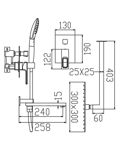 Душова система вбудована Koer KB-66009-05 3 функції (чорний) (KR6020)