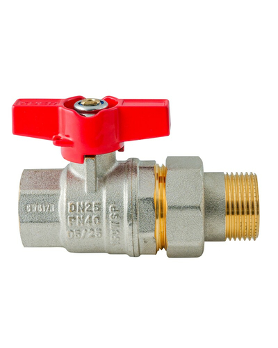 Кран с американкой Koer Extreme KE.227-25 - 1" ручка "бабочка" красная (KR5767)