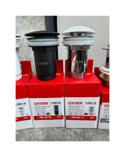 Донний клапан для раковини Koer PW-08-05 1.1/4 без переливу автоматичний Click-Clack чорний мат (KR5789)