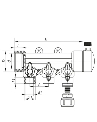 Коллектор распределительный 3-way с фитингом (40x20) PPR Koer K0191.PRO (KP2556)