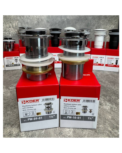 Донний клапан для раковини Koer PW-09-01 1.1/4 з переливом автоматичний Click-Clack хром (KR5796)