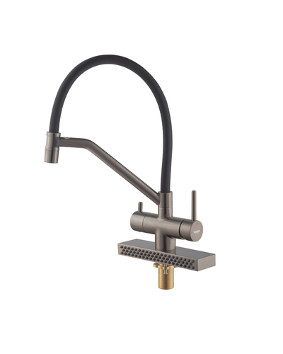 Смеситель для кухни Koer KB-74027-07 с функцией "водопад" и черным силиконовым изливом графит (KR5203)