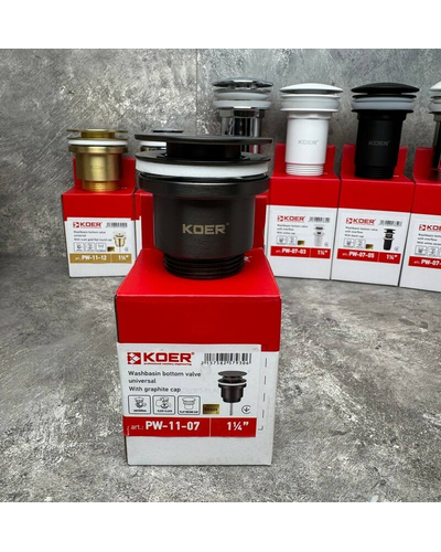 Донний клапан для раковини Koer PW-11-07 1.1/4 універсальний Click-Clack графіт (KR5793)