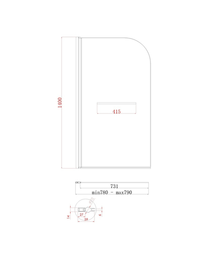 Шторки стеклянные на ванну распашные Koer SR BS02-80x140-TR-12 прозрачное стекло 6мм, матовое золото (KR5940)