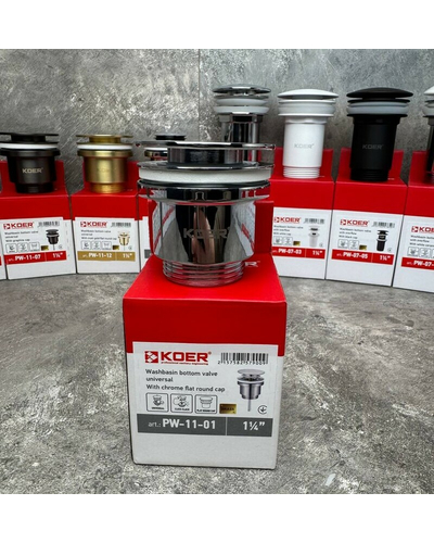 Донний клапан для раковини Koer PW-11-01 1.1/4 універсальний Click-Clack хром (KR5790)