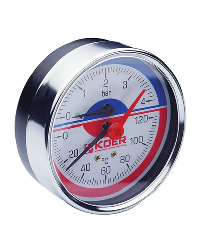 Термо-манометр аксіальний Koer KM.812A (0-4 bar), D 80мм, 1/4-1/2 (KR0221)