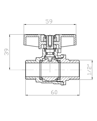 Кран кульовий ШШМ Koer Extreme KE.219-15 - 1/2 MM ручка метелик червона (KR5762)
