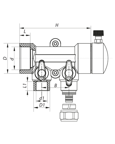 Коллектор распределительный 2-way с фитингом Koer K0190.PRO - 40x20 PPR (KP2555)