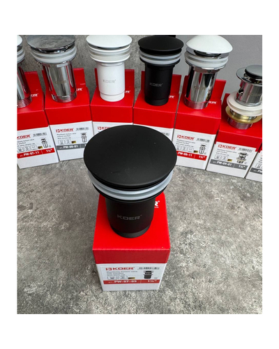 Донний клапан для раковини Koer PW-07-05 1.1/4 з переливом автоматичний Click-Clack чорний мат (KR5785)