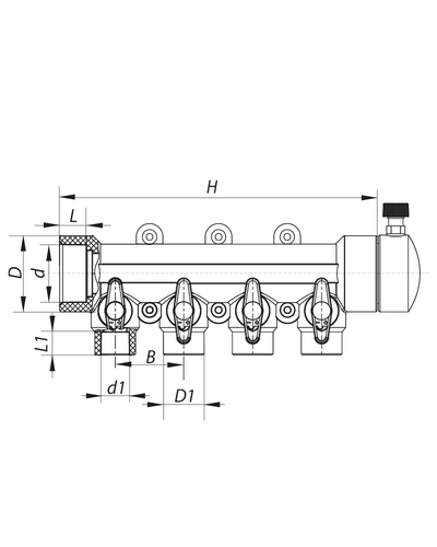 Коллектор 4-way с шаровыми кранами (40x20) PPR Koer K0171.PRO (KP0221)
