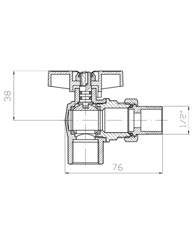 Кран с американкой угловой Koer Extreme KE.228-15 - 1/2" ручка "бабочка" красная (KR5763)