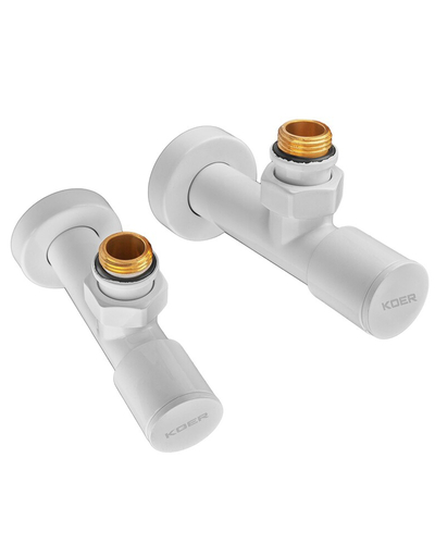 Комплект кранов для полотенцесушителя угловой Koer KR.SET.534 WHITE - M1/2xM1/2 удлиненный белый (KR5843)