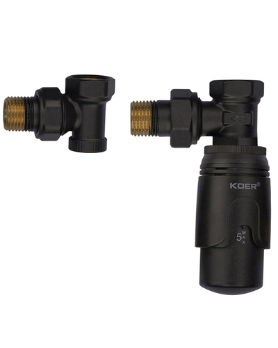Комплект для підключення радіатора Koer SET-24.Black - 1/2 кутовий з термоголовкою чорний (KR5283)