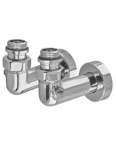 Комплект кранов для полотенцесушителя угловой Koer KR.SET.550 - M1/2xM1/2 запорный хром (KR5840)