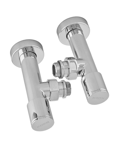 Комплект кранов для полотенцесушителя угловой Koer KR.SET.533 - M1/2xM1/2 удлиненный хром (KR5842)