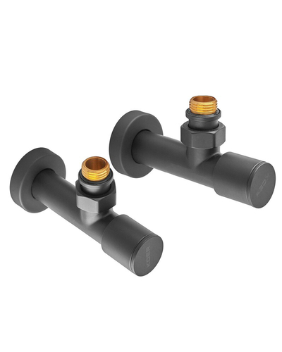 Комплект кранов для полотенцесушителя угловой Koer KR.SET.535 Black - M1/2xM1/2 удлиненный чёрный (KR5844)