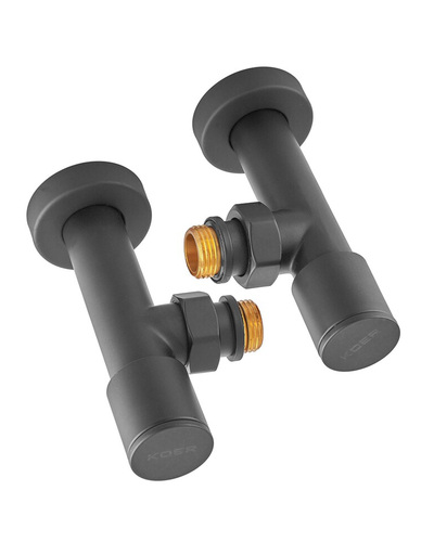 Комплект кранов для полотенцесушителя угловой Koer KR.SET.535 Black - M1/2xM1/2 удлиненный чёрный (KR5844)